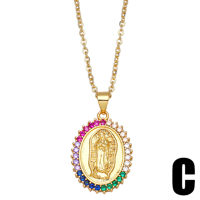 Fashion Inlaid Colored Zircon Necklace Virgin Mary Tag Copper Collarbone Chain
