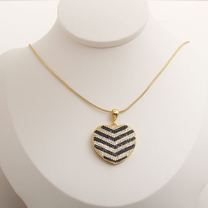 Ensemble de bijoux plaqué or et Zircon, style Simple, Triangle carré en forme de cœur, incrustation de placage en cuivre