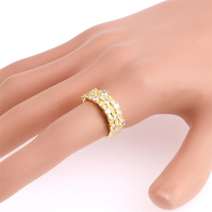Novelty Shiny Round Copper Plating Inlay Zircon 18K Gold Plated Open Rings