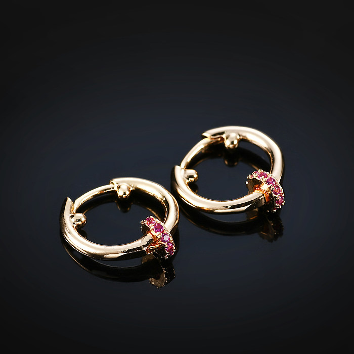 Boucles d'oreilles plaquées or et Zircon, 1 paire, cercle de trajet, incrustation de cuivre