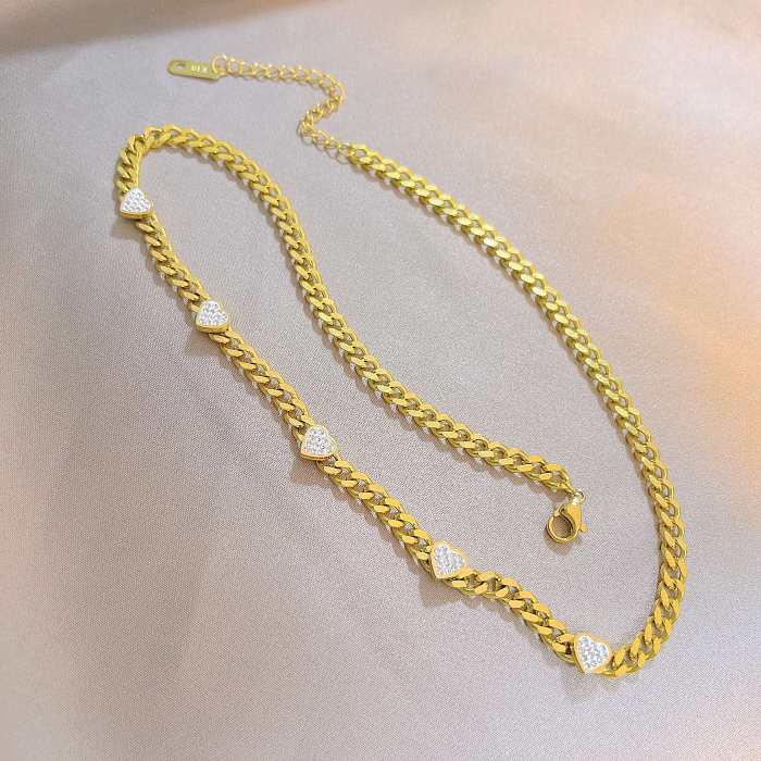 Collier de bracelets de strass d'incrustation d'acier de titane de forme de coeur de mode