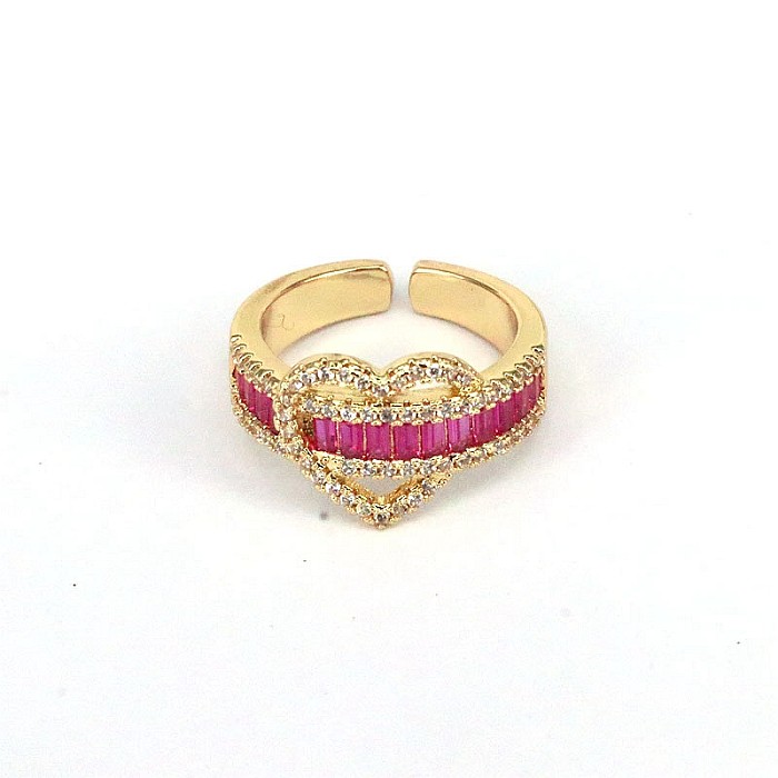 INS Style Elegant Fashion Heart Shape Copper Plating Inlay Zircon Gold Plated Open Ring