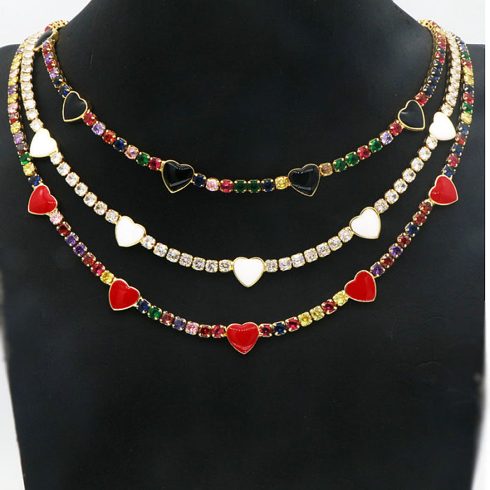 Fashion Heart Shape Copper Inlay Zircon Necklace 1 Piece