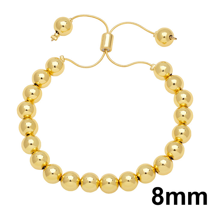 Basic Fashion Simple Style Round Copper Beaded Plating 18K Gold Plated Bracelets