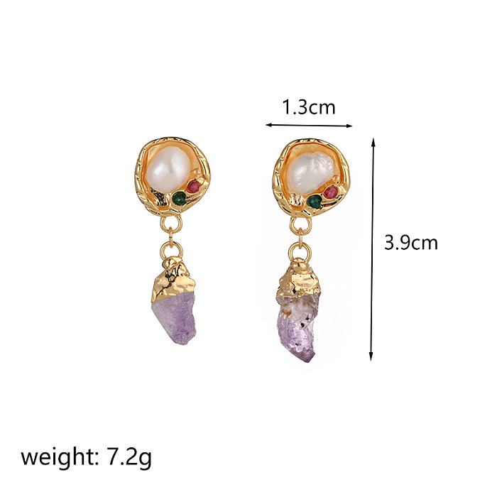 1 Pair Vintage Style Simple Style Round Plating Inlay Copper Freshwater Pearl 18K Gold Plated Drop Earrings