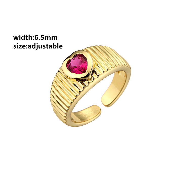 Copper Micro-set Peach Heart Zircon 18K Gold-plated Adjustable Opening Ring