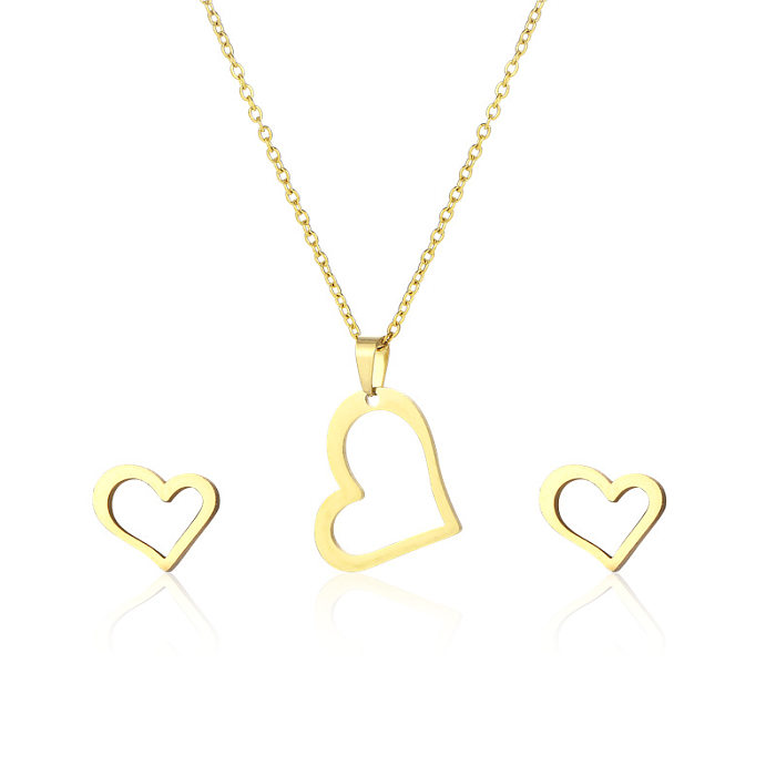 Conjunto de joias de estampagem metálica brilhante de aço inoxidável em formato de coração estilo simples 1 conjunto
