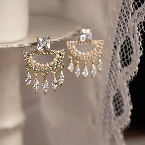 1 Pair Modern Style Water Droplets Plating Inlay Copper Zircon Gold Plated Drop Earrings