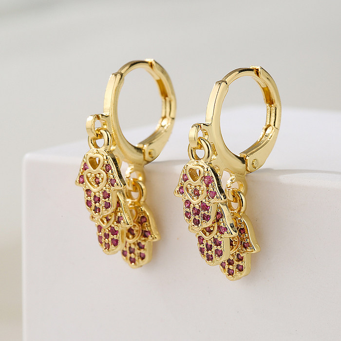 Fashion Copper Plating 18K Gold Micro Inlaid Zircon Fatima Hand Pendant Earrings