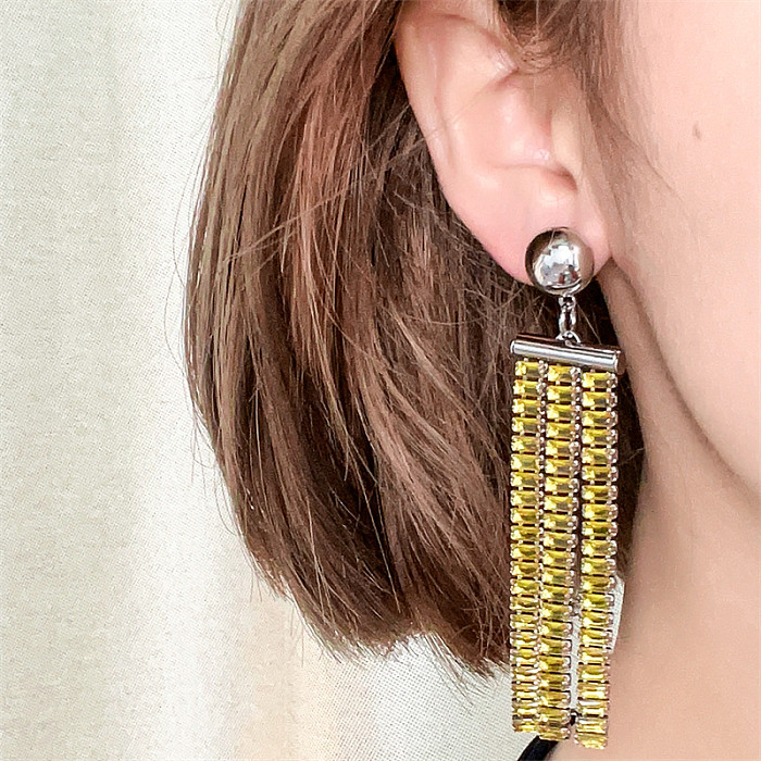 1 par de pendientes colgantes chapados en oro blanco con incrustaciones rectangulares redondas brillantes y brillantes