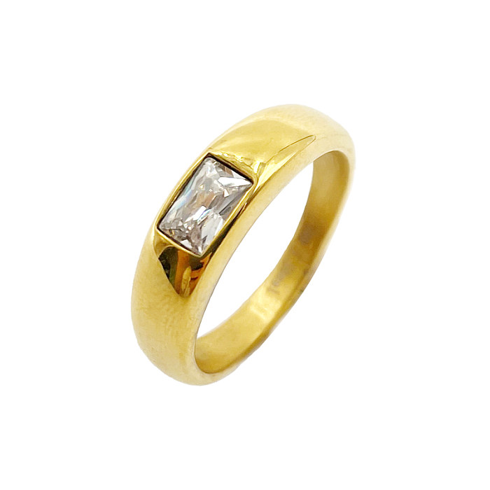 Classic Style Square Stainless Steel Gold Plated Zircon Rings In Bulk
