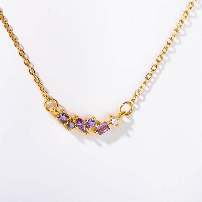Casual Retro Simple Style Solid Color Copper Plating Inlay Carving Zircon 18K Gold Plated Necklace