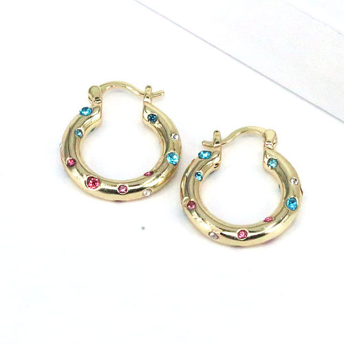 1 Pair Retro Round Copper Plating Inlay Zircon Gold Plated Earrings