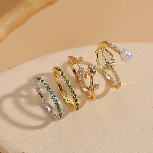 Simple Style Round Copper Plating Inlay Zircon 14K Gold Plated Open Rings