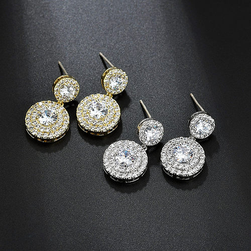 1 Pair Modern Style Round Plating Inlay Copper Zircon Gold Plated Drop Earrings