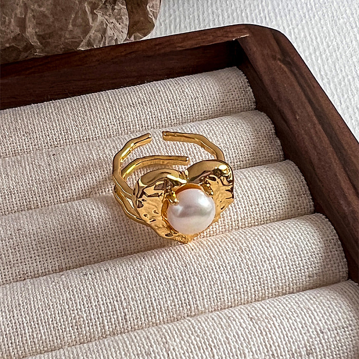 Anillos abiertos chapados en oro de 18 quilates con incrustaciones de cobre en forma de corazón de estilo Simple para mujer