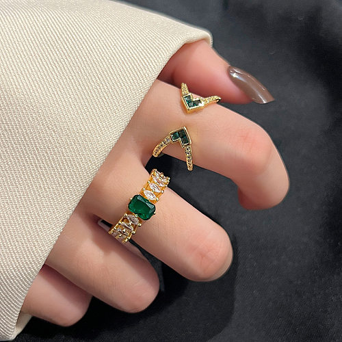 Casual Simple Style Square Arrow Copper Plating Inlay Zircon Open Ring