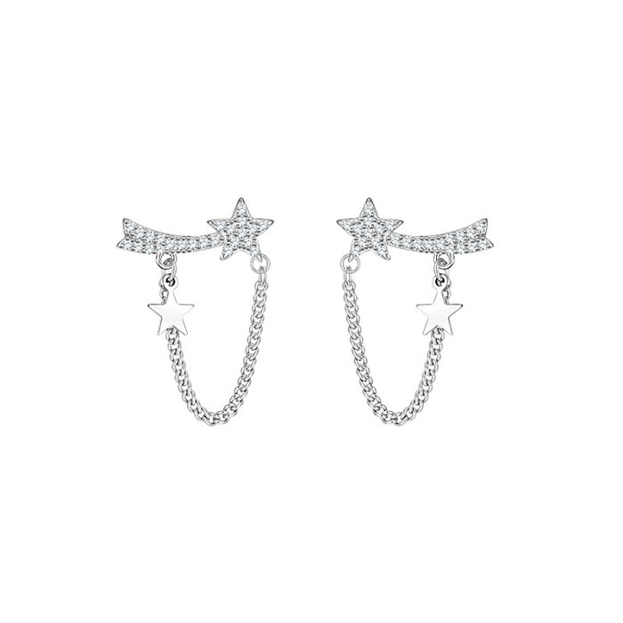 1 Pair Elegant Simple Style Star Inlay Copper Zircon Earrings