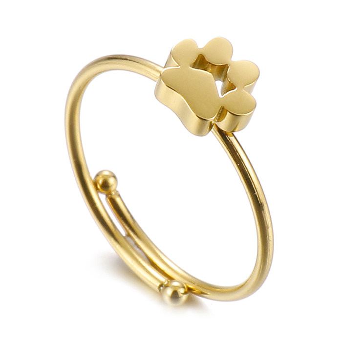 Estilo simples pata impressão cor sólida polimento de aço inoxidável anéis banhados a ouro 1 peça