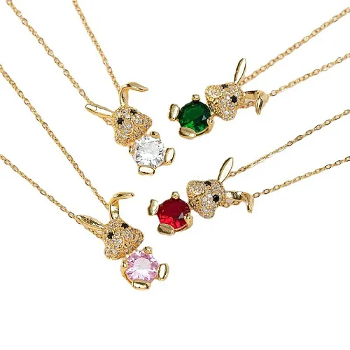 Cute Animal Copper Plating Inlay Zircon Pendant Necklace