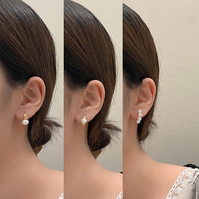 Boucles d'oreilles rétro pour femmes, 1 paire, placage géométrique, Imitation perle, cuivre