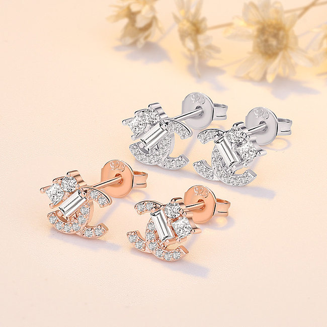 Fashion Letter Copper Inlay Zircon Ear Studs