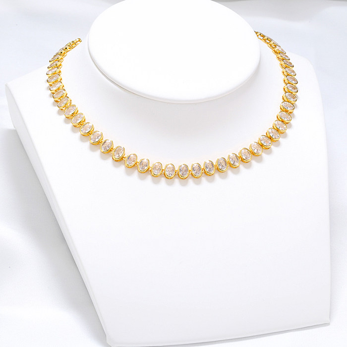 Elegant Glam Luxurious Oval Copper 18K Gold Plated Zircon Bracelets Necklace In Bulk