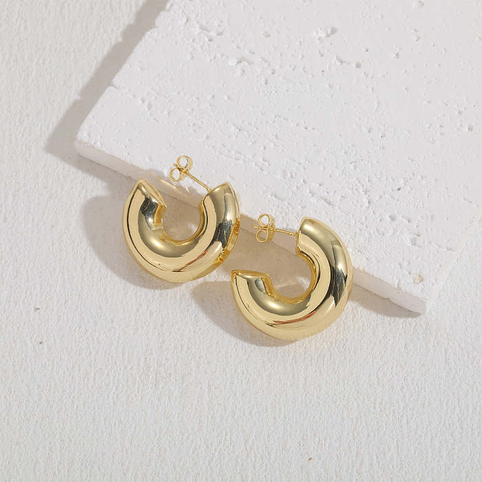 1 Pair Elegant Luxurious Solid Color Plating Copper 14K Gold Plated Ear Studs