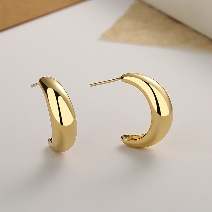 1 Pair Glam Luxurious Solid Color C Shape Plating Copper 18K Gold Plated Ear Studs