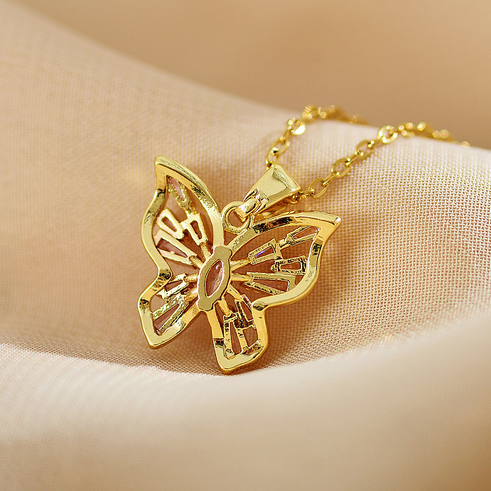 Sweet Simple Style Butterfly Copper Inlay Zircon Pendant Necklace