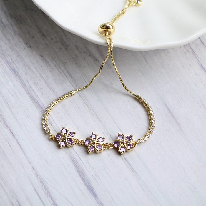 Bracelet réglable à fleurs de diamant de couleur rétro à la mode