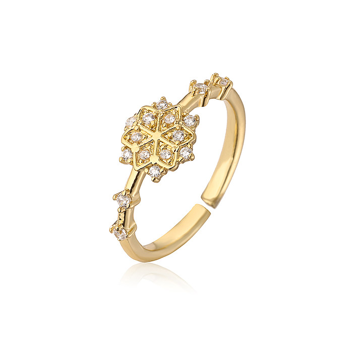 Fashion Flower Butterfly Copper Gold Plated Zircon Open Ring 1 Piece