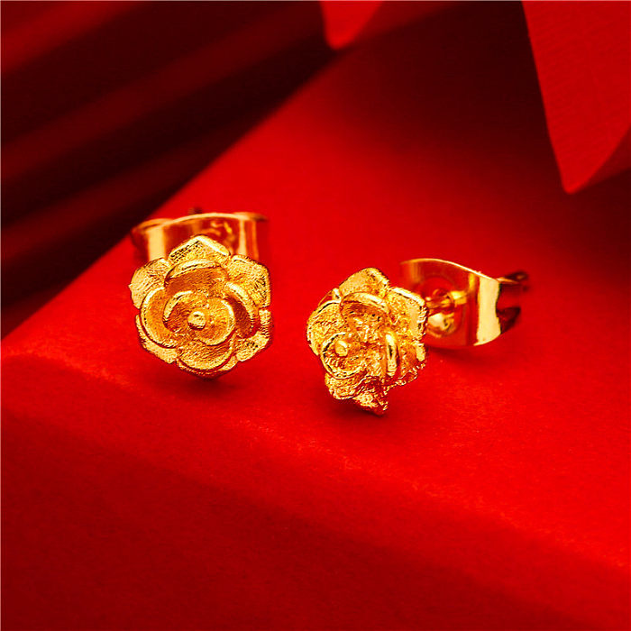 Estilo Simple Flor Latón Chapado en Oro Pendientes 1 Par