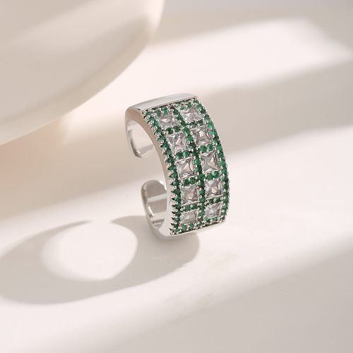 Vintage Style Luxurious Square Copper Plating Inlay Zircon White Gold Plated Open Rings