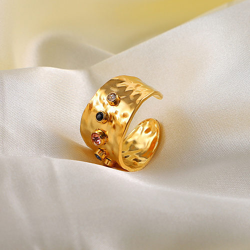 لون الزركون كريستال مجوهرات النطاق العريض الفولاذ المقاوم للصدأ 18K خاتم شخصية مطلية بالذهب