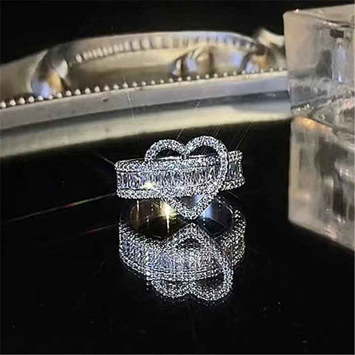 Elegant Retro Lady Heart Shape Copper Inlay Artificial Gemstones Open Rings