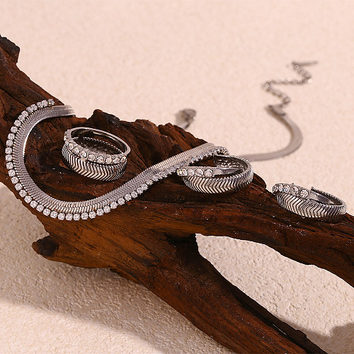 Hip-Hop Retro Color sólido Acero inoxidable incrustaciones diamantes de imitación anillos pendientes collar