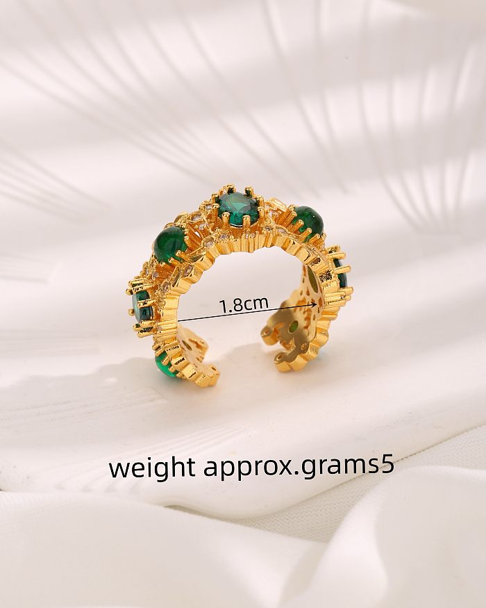 Offene Ringe im französischen Stil im Vintage-Stil, oval, verkupfert, mit ausgehöhltem Zirkon-Inlay, 18 Karat vergoldet