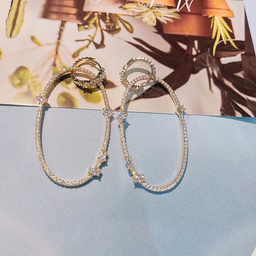 1 Paar ovale Damen-Ohrringe mit Kupfer-Zirkon-Intarsien