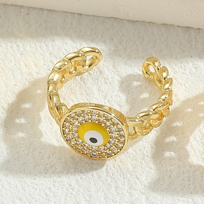 Casual Classic Style Round Devil'S Eye Copper Enamel Plating Inlay Zircon 14K Gold Plated Open Rings
