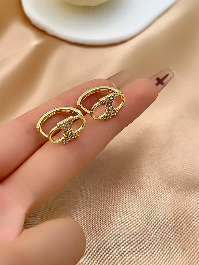 1 Pair Casual Simple Style Solid Color Plating Inlay Copper Zircon White Gold Plated Gold Plated Hoop Earrings