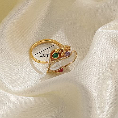 Simple Style Round Copper Plating Inlay Zircon 18K Gold Plated Rings