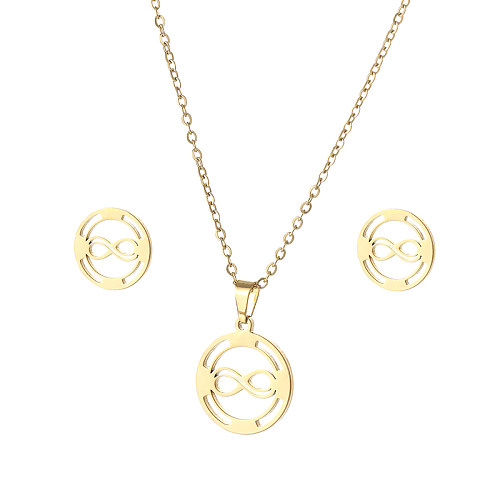 Simple Style Infinity Titanium Steel Hollow Out Earrings Necklace 1 Set