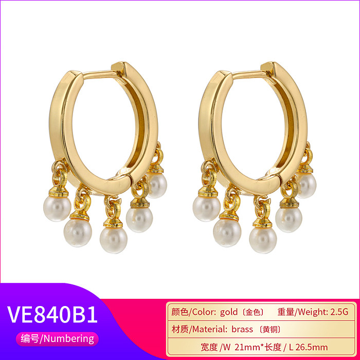 1 Pair Simple Style Geometric Plating Inlay Copper Artificial Pearls 18K Gold Plated Drop Earrings