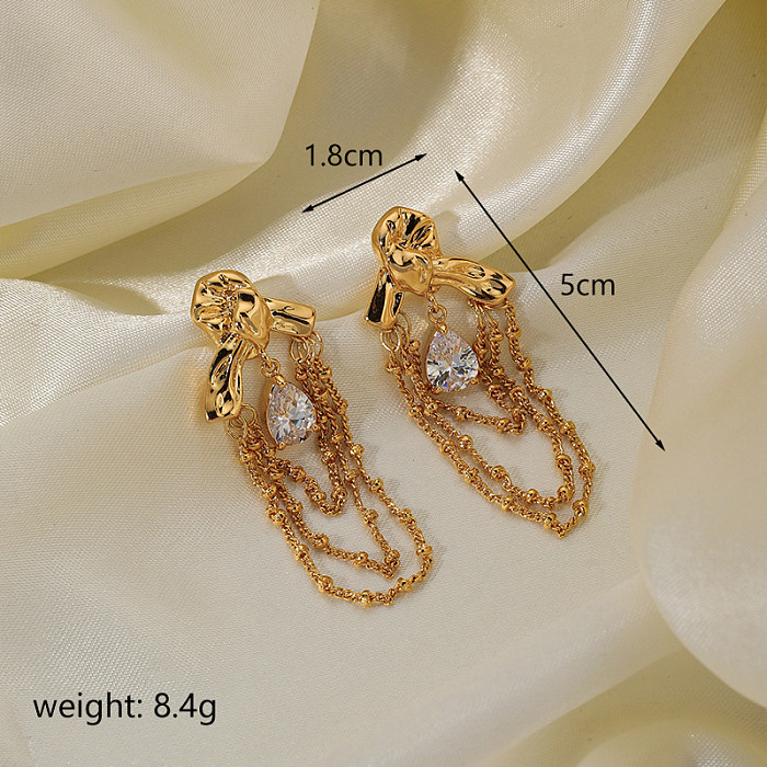 1 Pair Simple Style Solid Color Plating Inlay Copper Zircon 18K Gold Plated Drop Earrings