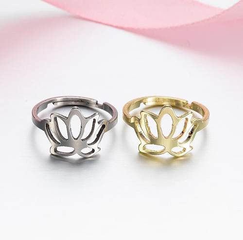 Anéis abertos com revestimento de aço inoxidável de flor de estilo moderno