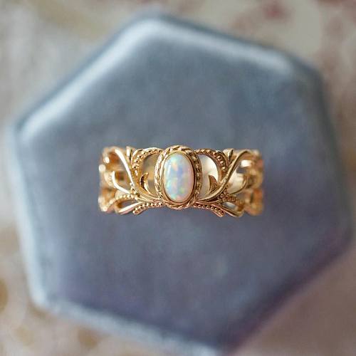 Retro Flower Copper Plating Open Ring