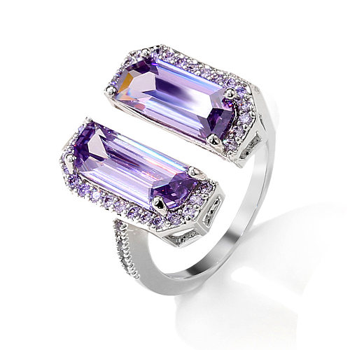 Glam Luxurious Geometric Copper Inlay Zircon Open Rings