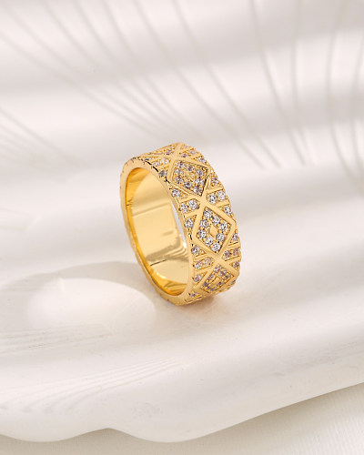 Casual Simple Style Rhombus Copper Plating Inlay Zircon 18K Gold Plated Wide Band Rings