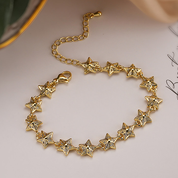 Doce estilo simples comute estrela formato de coração borboleta revestimento de cobre incrustação zircão pulseiras banhadas a ouro 18K